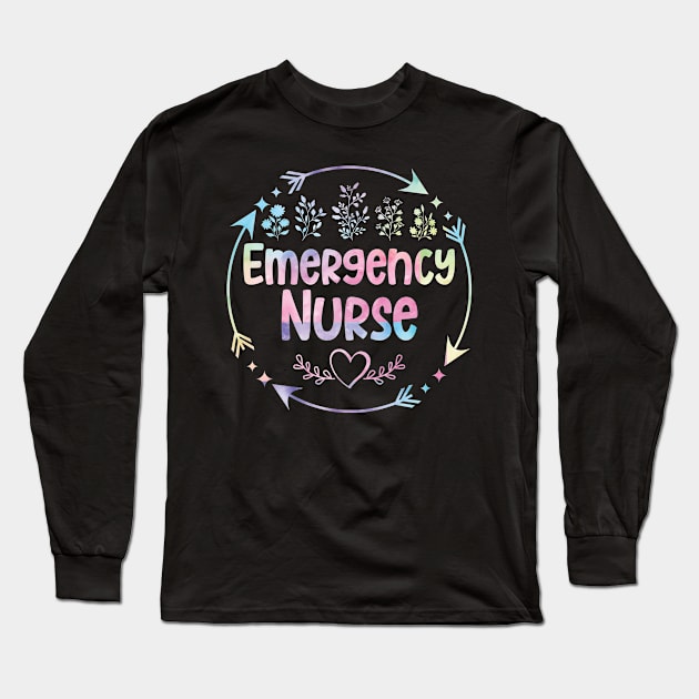 Emergency Nurse cute floral watercolor Long Sleeve T-Shirt by ARTBYHM